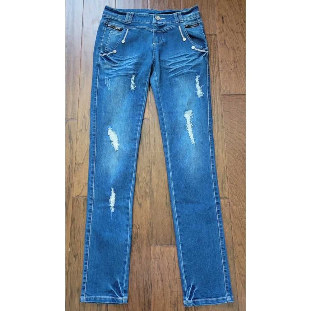 ARTKA Women's Blue Denim Skinny Tapered Distressed  Stretch Jeans Sz‎ 28x32